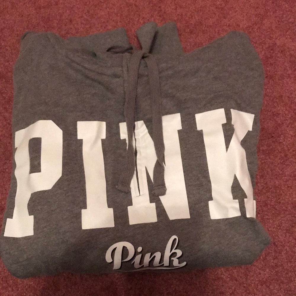 Grey PINK quarter zip sweatshirt with hood